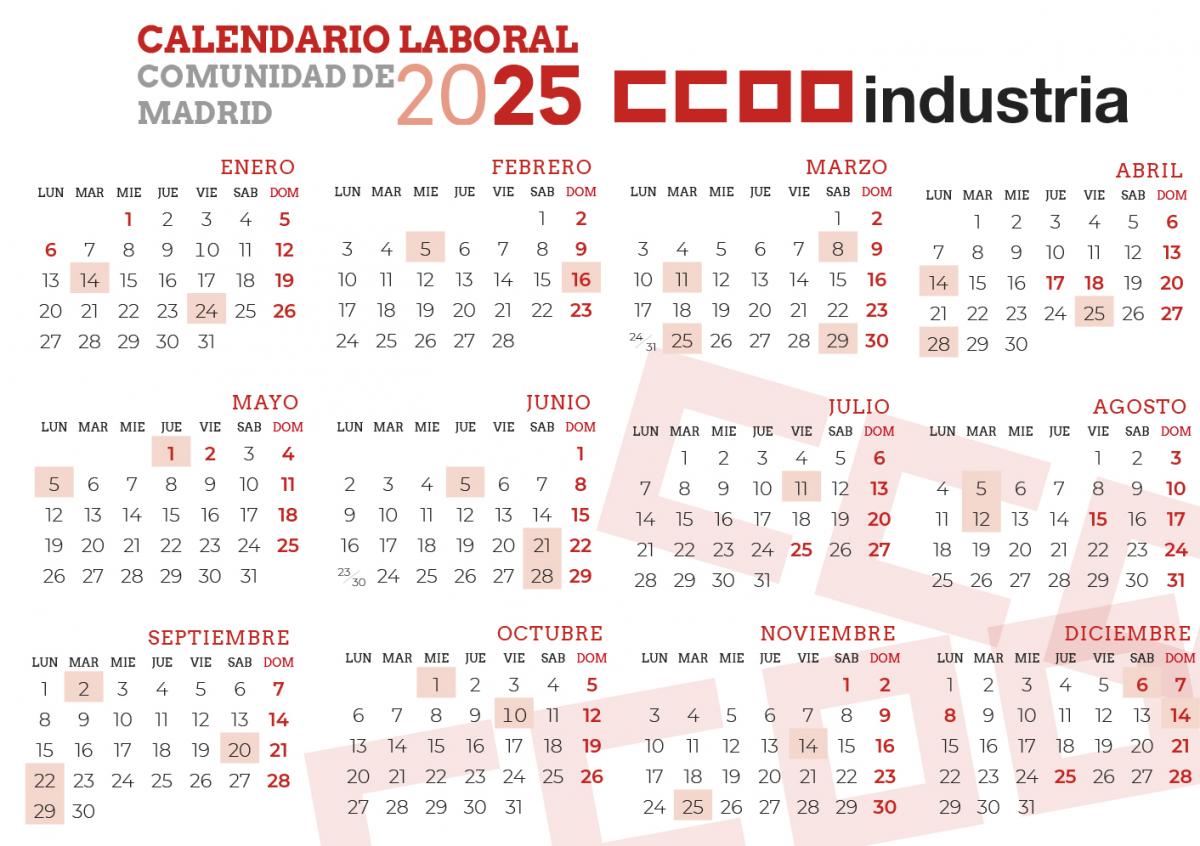 Calendario Laboral 2025 Comunidad de Madrid